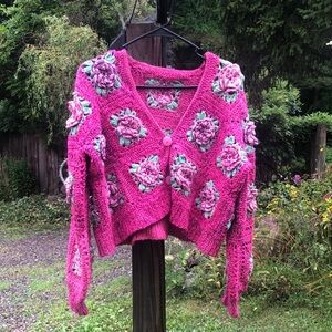 Sparkly granny square roses cardigan